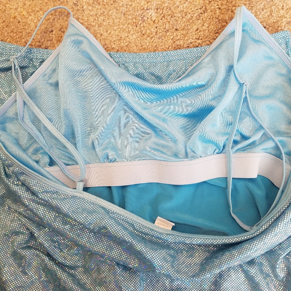 NWOT Sparkly Iridescent Baby Blue Tank Top Shorts Hot Pants Rave Set M 8 10 Jr L - Picture 4 of 10